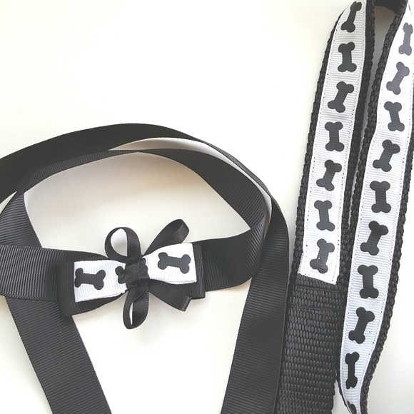 48" Dog Leash Wedding Formal Black Tie Ribbon Bow Collar - Picture 2 of 6